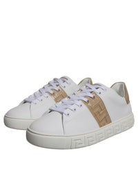 Versace White Brown Greca Print TPU Low Top Men Sneakers Men's Shoes
