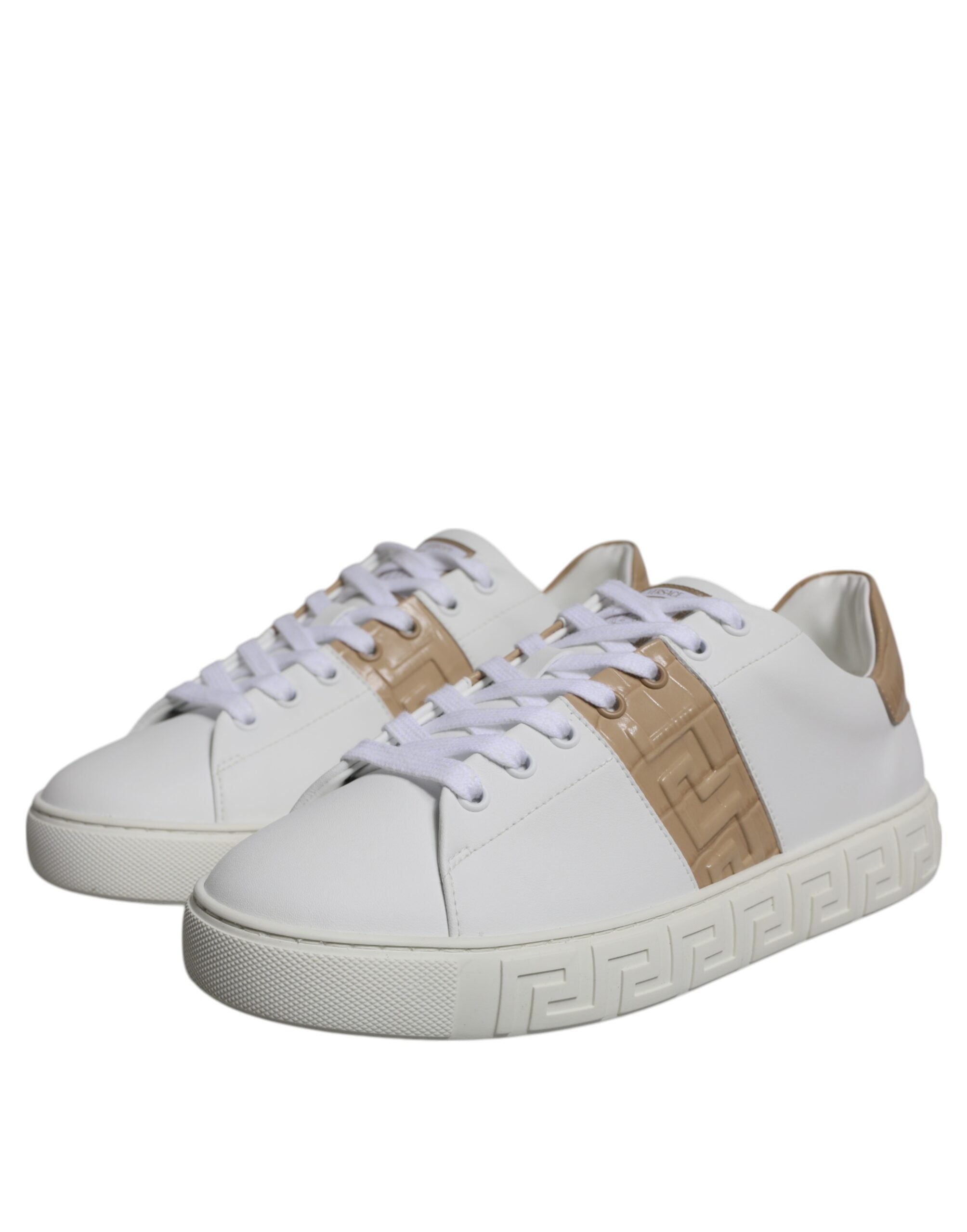 Versace White Brown Greca Print TPU Low Top Men Sneakers Men's Shoes
