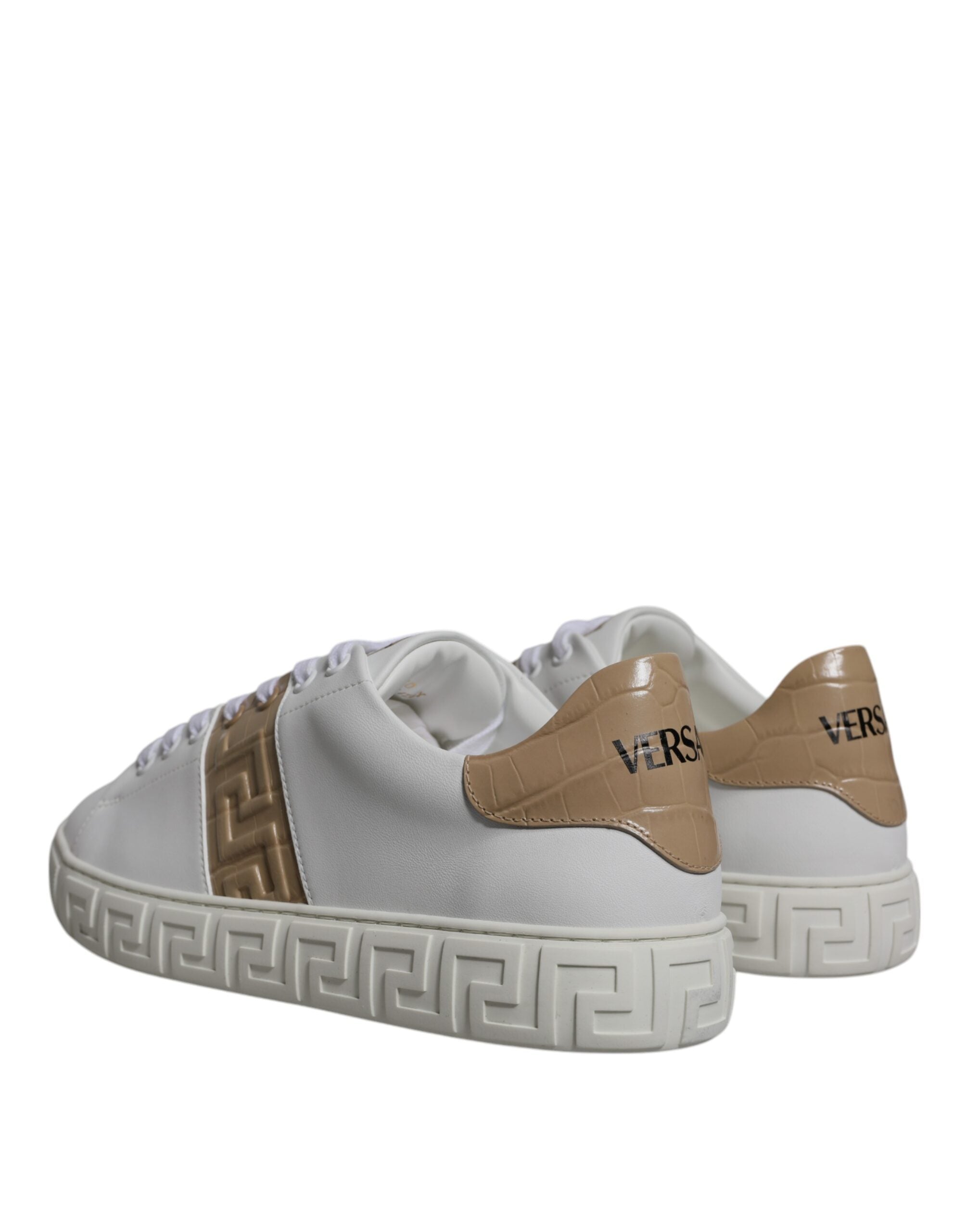 Versace White Brown Greca Print TPU Low Top Men Sneakers Men's Shoes