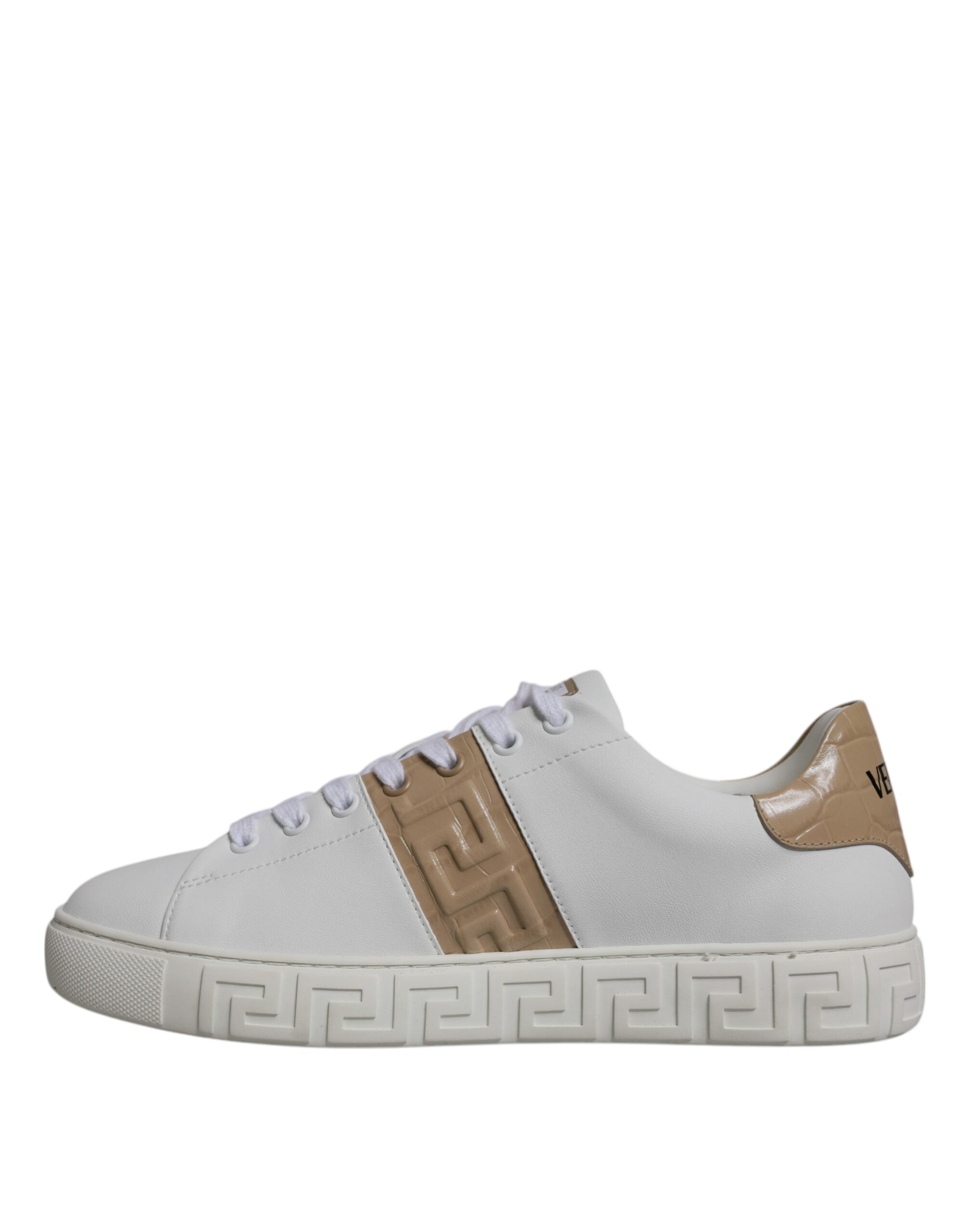 Versace White Brown Greca Print TPU Low Top Men Sneakers Men's Shoes