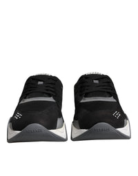 Versace Black Leather Neoprene Chunky Low Top Sneakers Squalo Men's Shoes