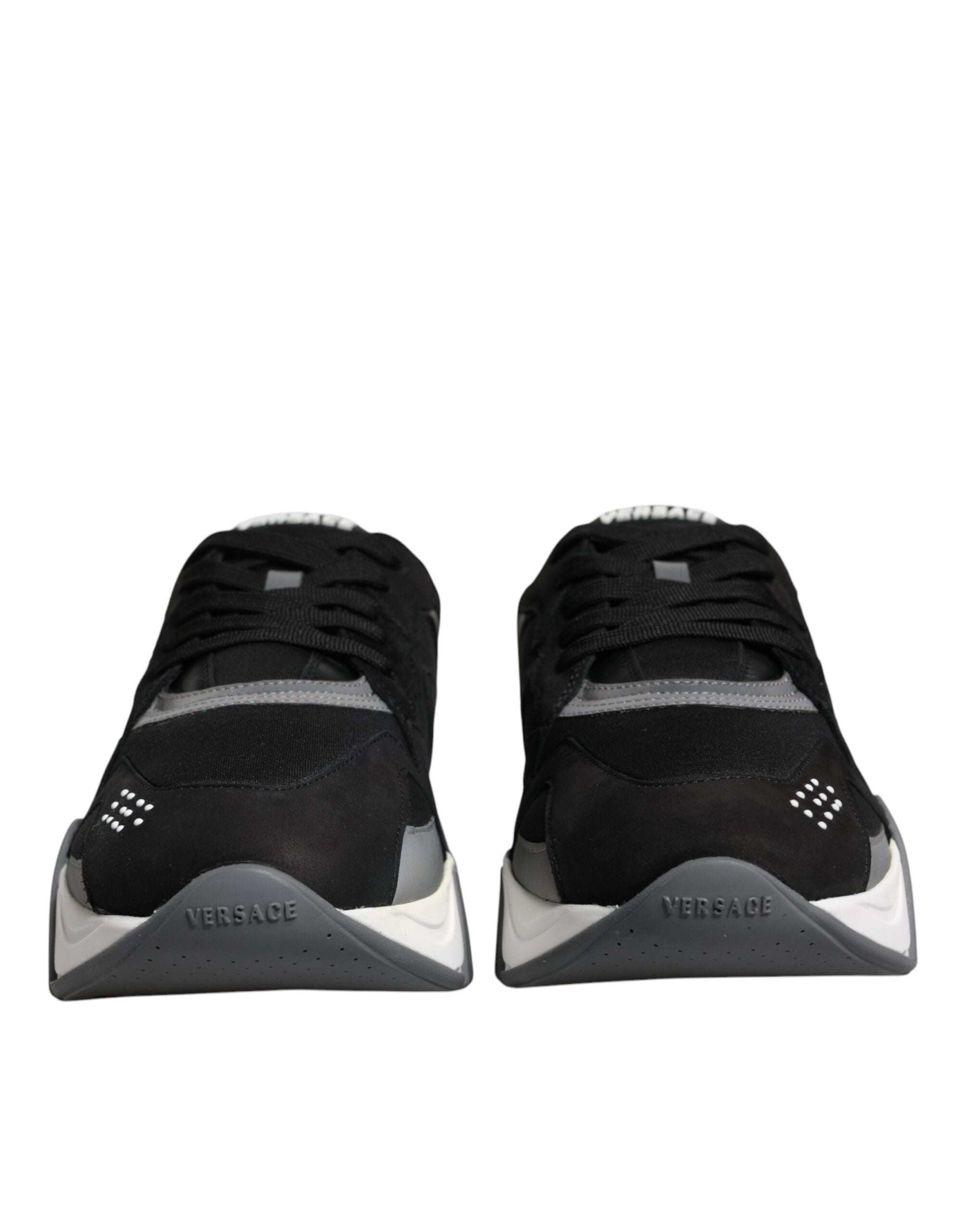 Versace Black Leather Neoprene Chunky Low Top Sneakers Squalo Men's Shoes