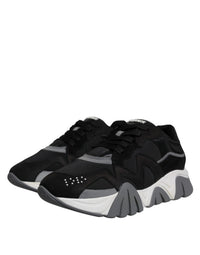 Versace Black Leather Neoprene Chunky Low Top Sneakers Squalo Men's Shoes