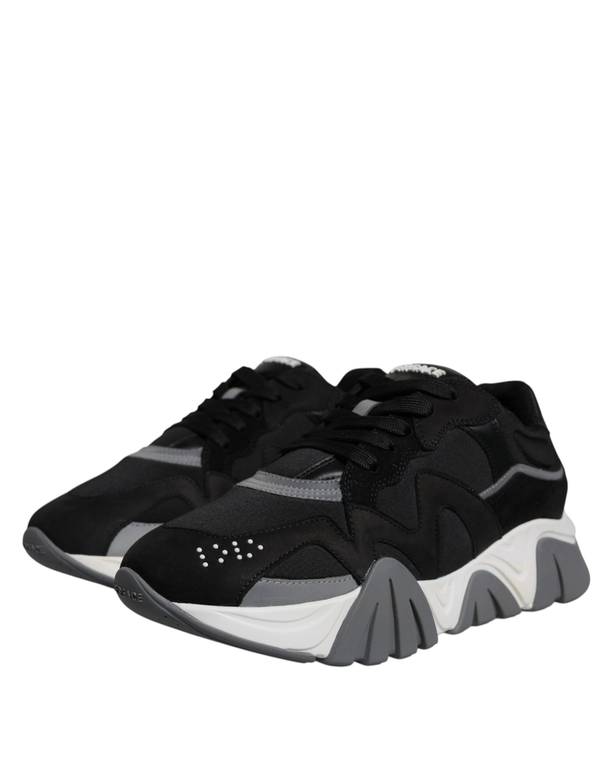 Versace Black Leather Neoprene Chunky Low Top Sneakers Squalo Men's Shoes