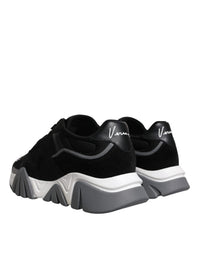 Versace Black Leather Neoprene Chunky Low Top Sneakers Squalo Men's Shoes