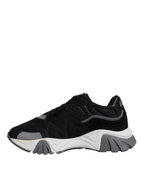 Versace Black Leather Neoprene Chunky Low Top Sneakers Squalo Men's Shoes