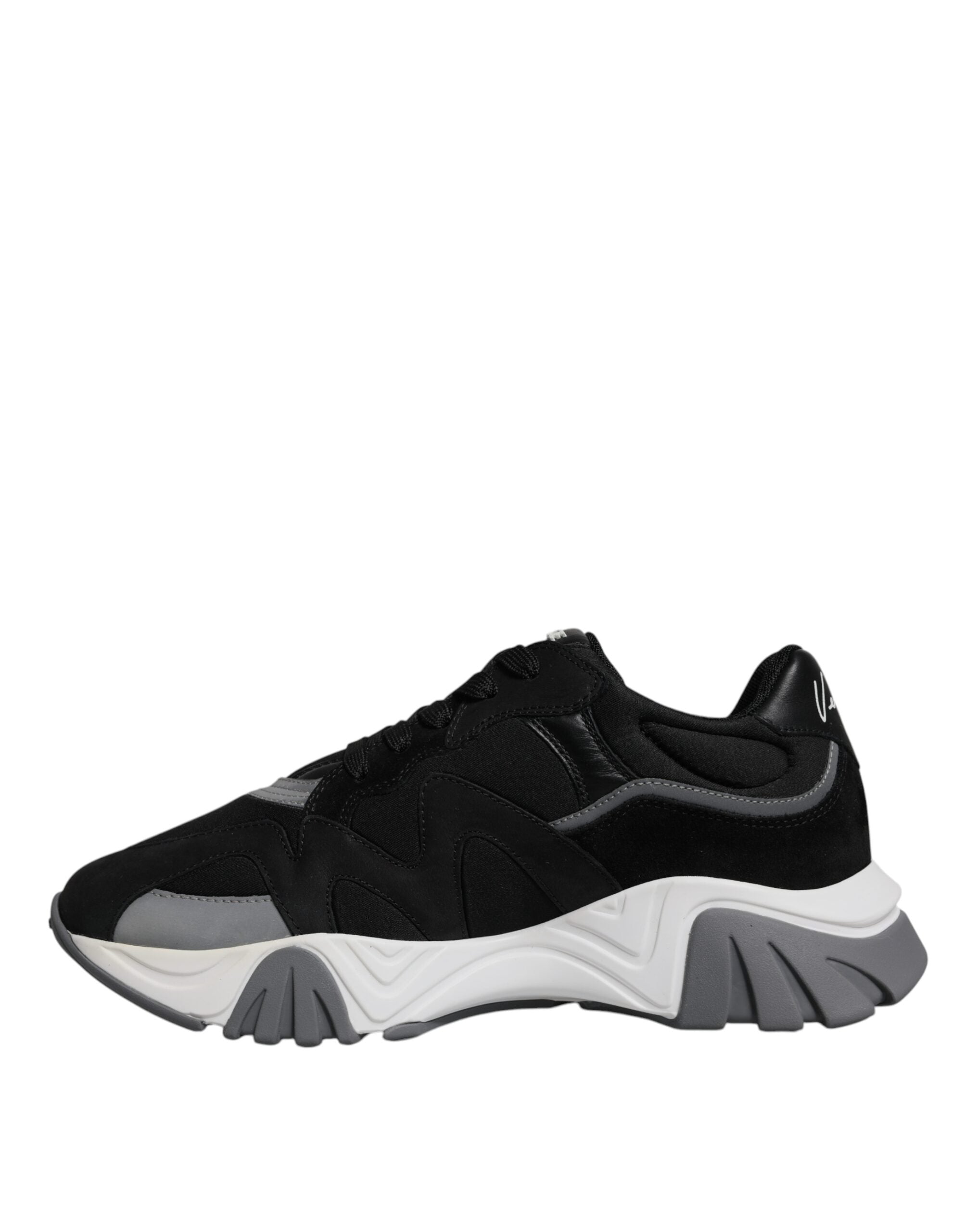 Versace Black Leather Neoprene Chunky Low Top Sneakers Squalo Men's Shoes