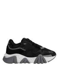 Versace Black Leather Neoprene Chunky Low Top Sneakers Squalo Men's Shoes