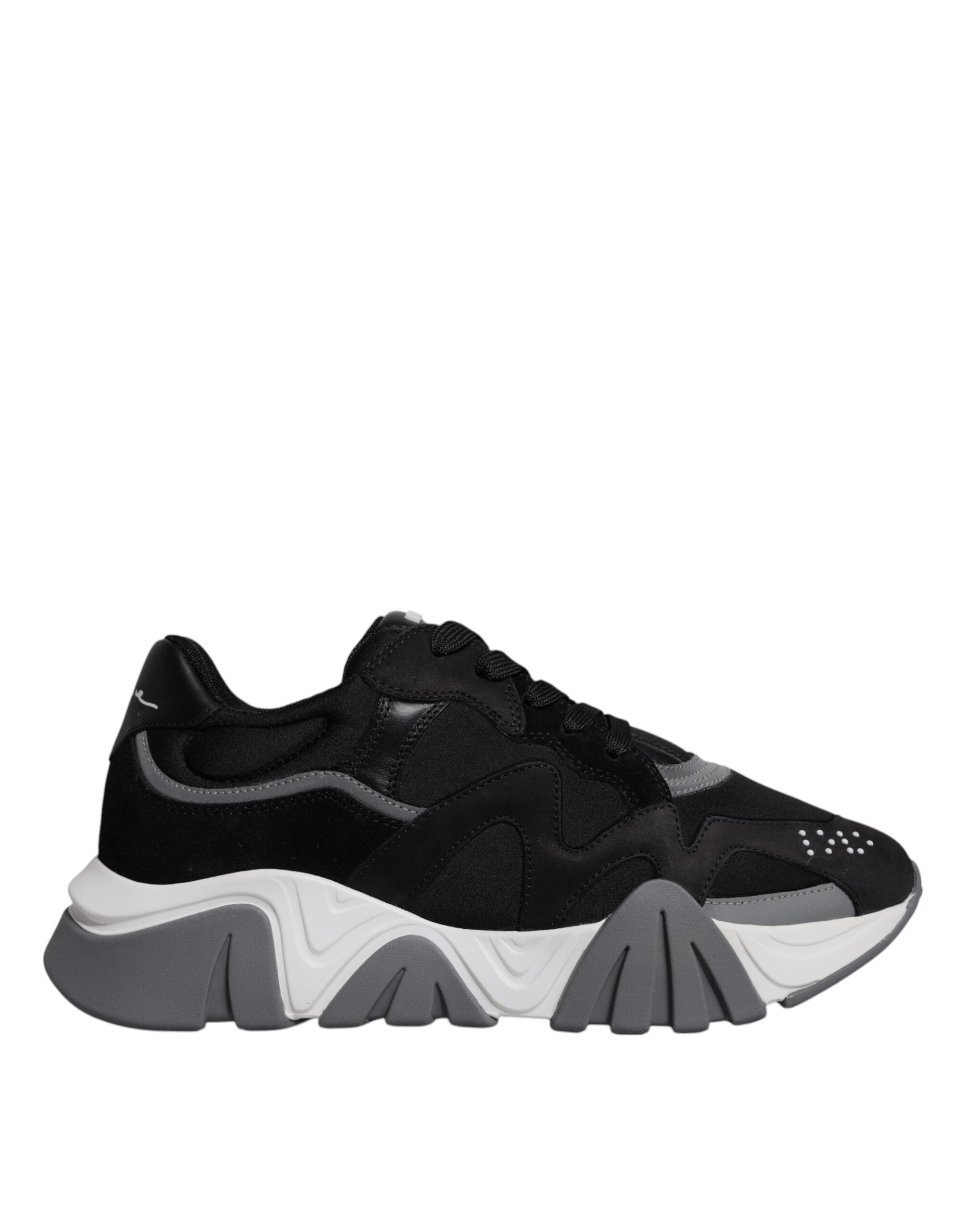 Versace Black Leather Neoprene Chunky Low Top Sneakers Squalo Men's Shoes