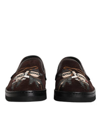 Dolce & Gabbana Brown Suede DG Family Slip On Flats Men's Shoes