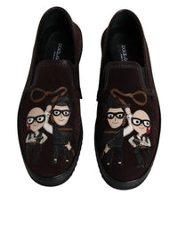 Dolce & Gabbana Brown Suede DG Family Slip On Flats Men's Shoes