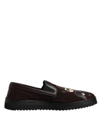 Dolce & Gabbana Brown Suede DG Family Slip On Flats Men's Shoes
