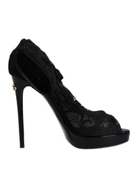 Dolce & Gabbana Black Stretch Taormina Lace Boots Women's Shoes