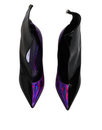 Dolce & Gabbana Purple Black Pointed Ankle Boots Women's Shoes
