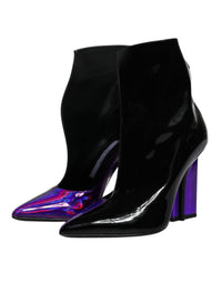 Dolce & Gabbana Purple Black Pointed Ankle Boots Women's Shoes