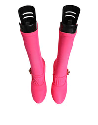 Dolce & Gabbana Pink Nylon Crystal Vally High Boots Women's Shoes