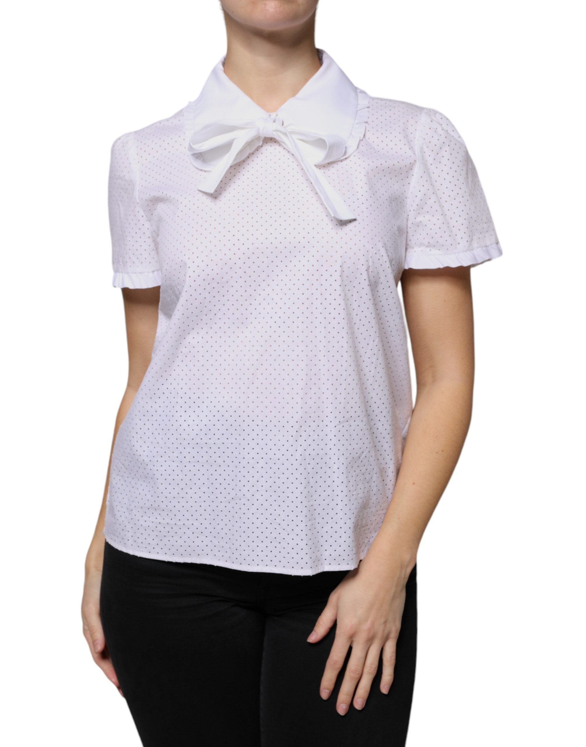 Valentino White Cotton Short Sleeves Collared Blouse Women's Top (Pre-Owned)
