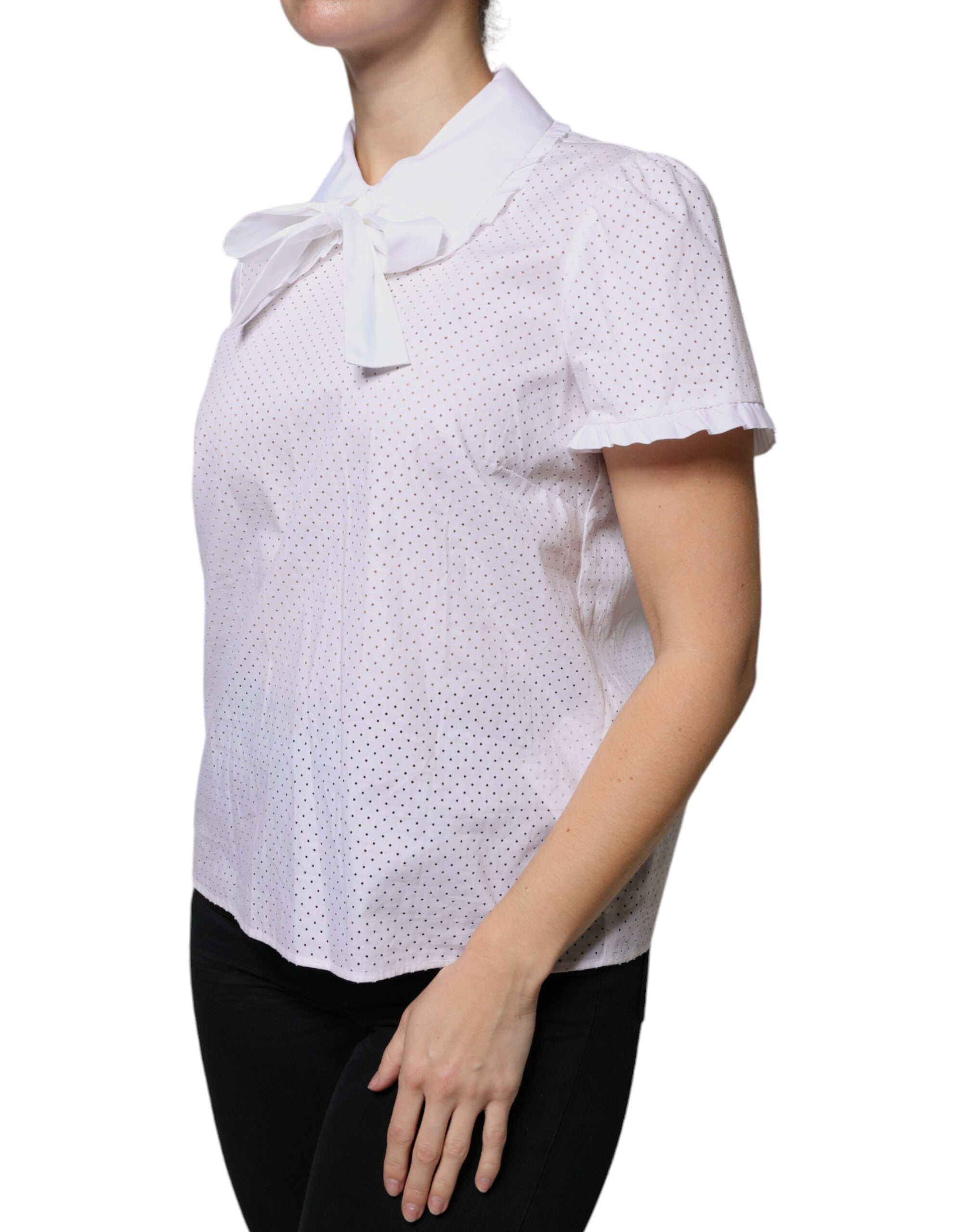 Valentino White Cotton Short Sleeves Collared Blouse Women's Top (Pre-Owned)