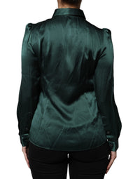 Dolce & Gabbana Dark Green Silk Button Down Long Sleeves Blouse Women's Top