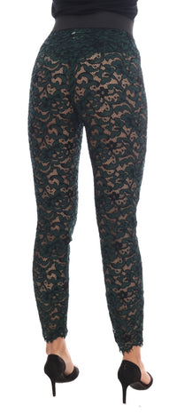 Dolce & Gabbana Green Floral Lace Leggings Women's Pants