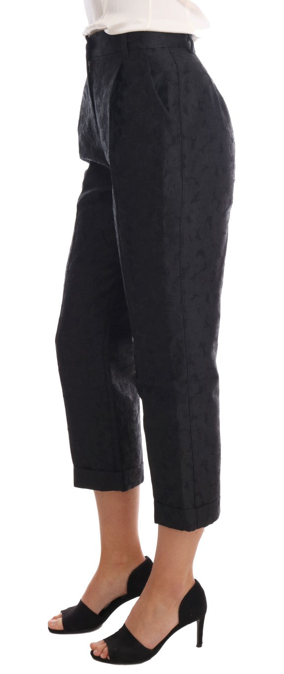 Dolce & Gabbana Black Floral Brocade Capri Women's Pants