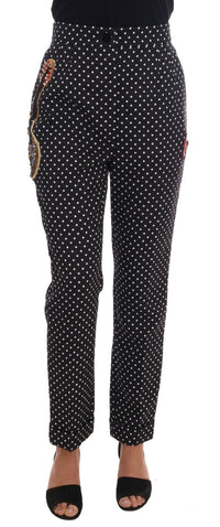 Dolce & Gabbana Black Polka Dot Sicily Crystal Women's Pants