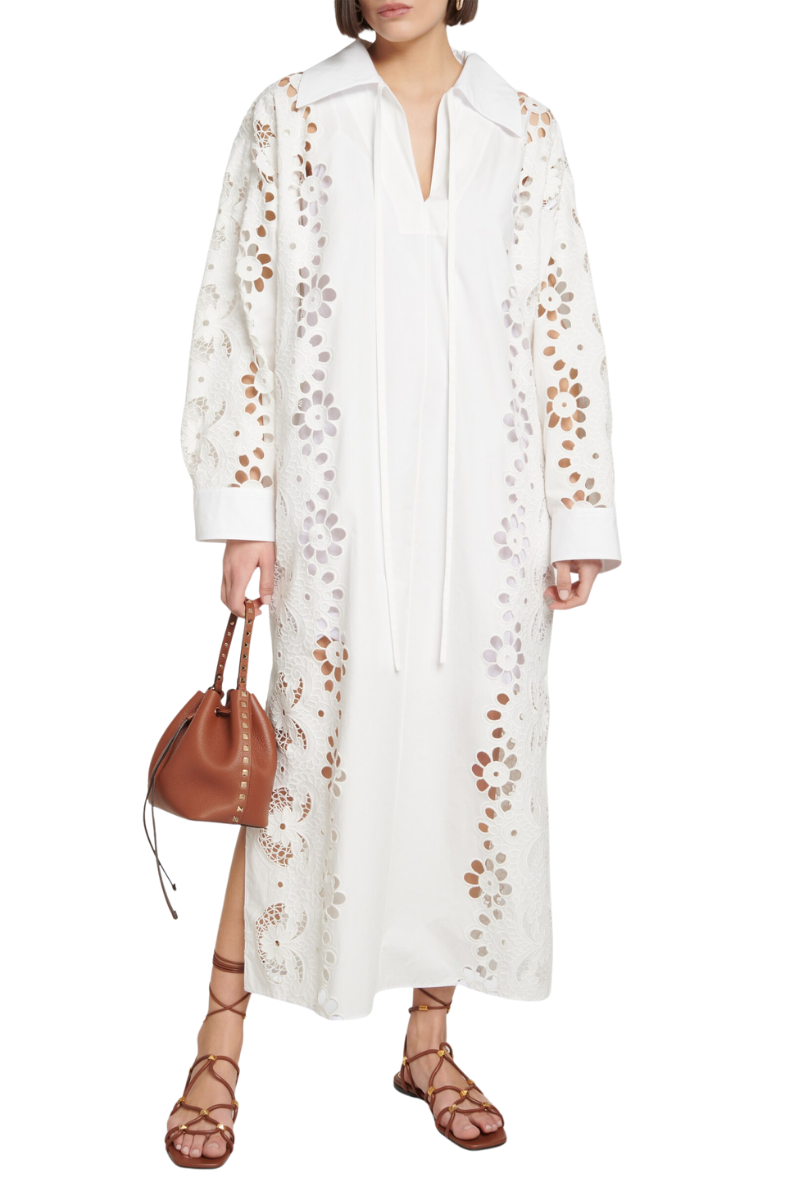 Valentino Garavani Valentino Women's White Embroidered Cotton Midi Dress Bianco 2B3Va2U07Sv_0Bo