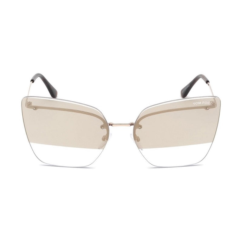 Tom Ford Tom Ford Sunglasses Butterfly Rimless, Shiny Rose Gold Frame and Brown Mirror Lens FT068228G