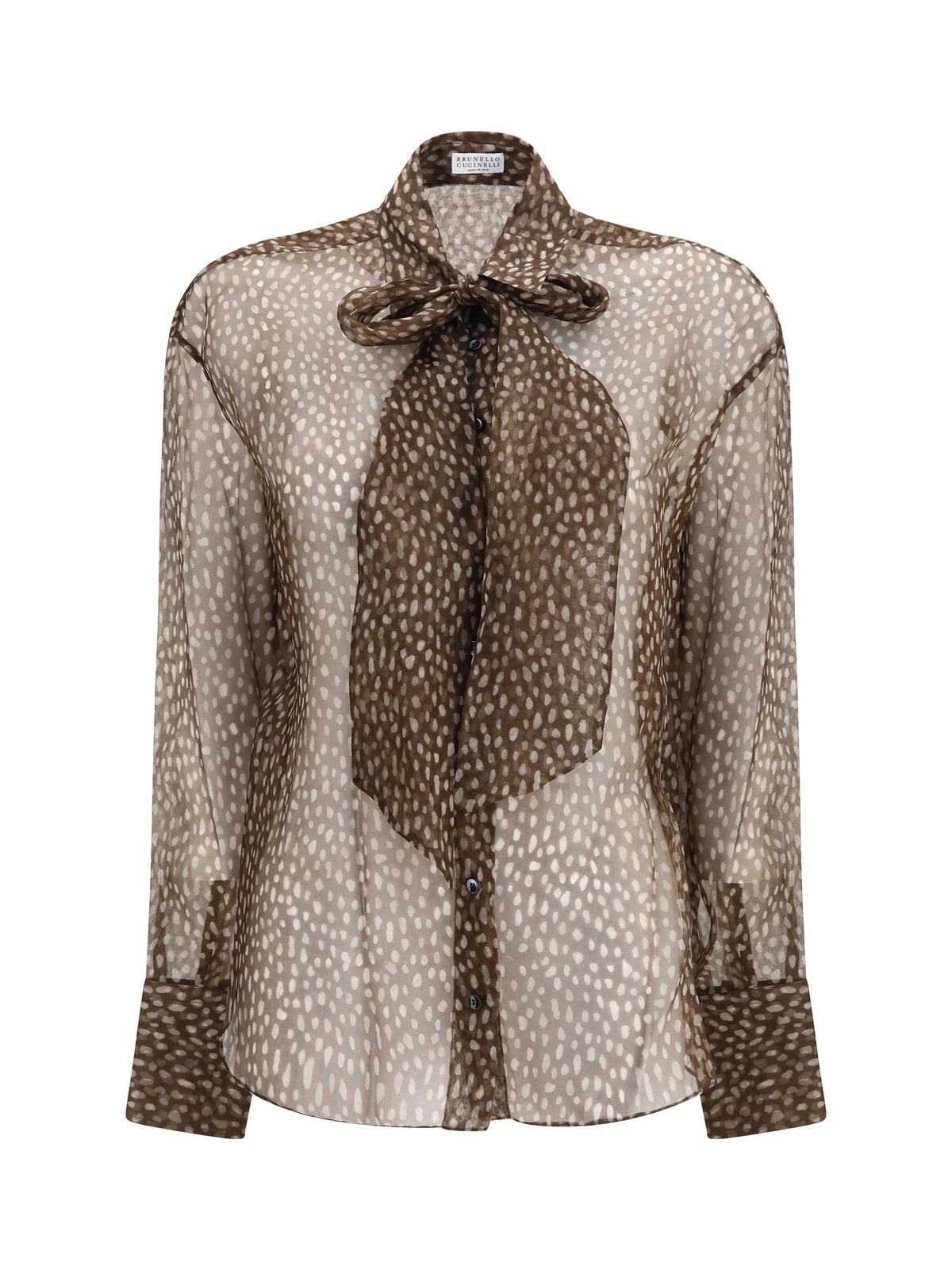 Brunello Cucinelli Women Dapple Silk Organza Shirt With Neck Tie