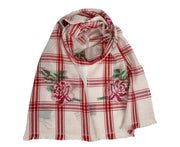Gucci Unisex Off White Wool Plaid Rose Print Scarf Muffler 481896 9274