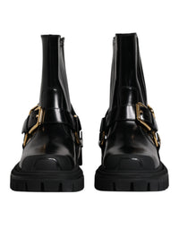 Dolce & Gabbana Black Leather Slip On Stretch Trekking Boots Men's Shoes