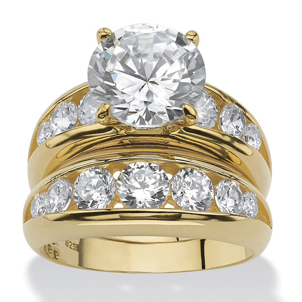 PalmBeach Jewelry Yellow Gold-plated Sterling Silver Round Cubic Zirconia Bridal Ring Set Sizes 6-10