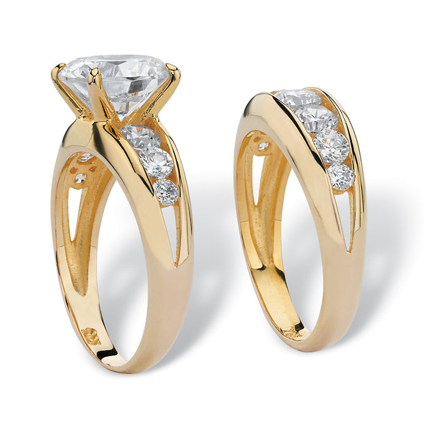 PalmBeach Jewelry Yellow Gold-plated Sterling Silver Round Cubic Zirconia Bridal Ring Set Sizes 6-10