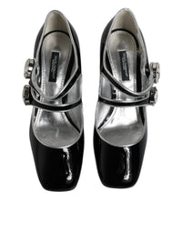 Dolce & Gabbana Black Patent Leather Crystal Mary Jane Pumps Women's Shoes