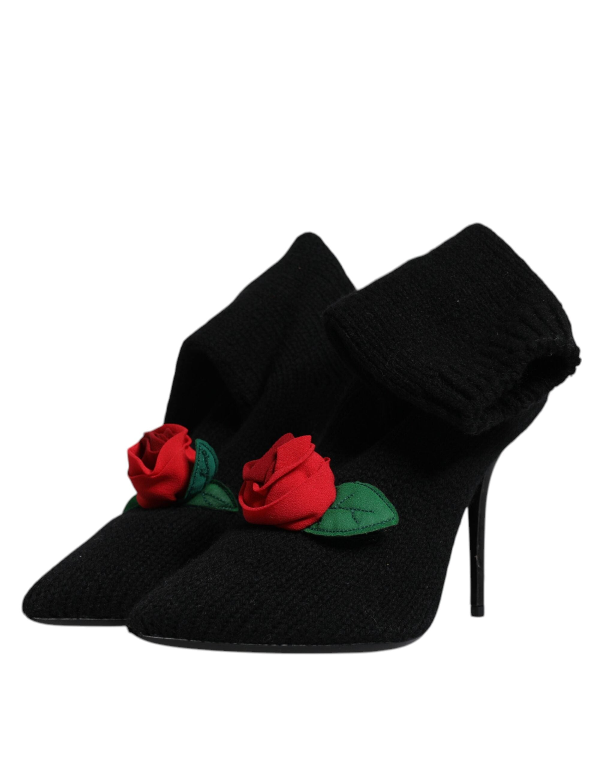 Dolce & Gabbana Black Stiletto Heels Mid Calf Boots Women's Shoes