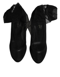 Dolce & Gabbana Black Nylon Mesh Sock Style Boots Women's Shoes