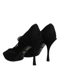 Dolce & Gabbana Black Lace Crystals Mary Jane Pumps Women's Shoes