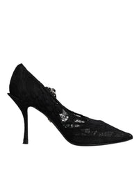 Dolce & Gabbana Black Lace Crystals Mary Jane Pumps Women's Shoes