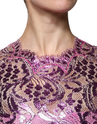 Dolce & Gabbana Metallic Fuchsia Floral Sheath Mini Women's Dress