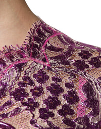 Dolce & Gabbana Metallic Fuchsia Floral Sheath Mini Women's Dress