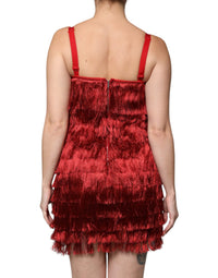 Dolce & Gabbana Red Lace Tassel Sleeveless Sheath Mini Women's Dress