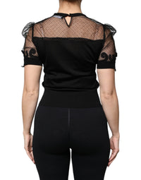 Dolce & Gabbana Black Floral Lace Short Sleeves Blouse Women's Top