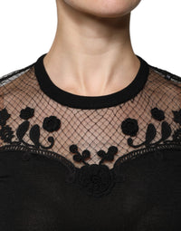 Dolce & Gabbana Black Floral Lace Short Sleeves Blouse Women's Top