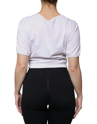 Dolce & Gabbana White Cotton Silk Round Neck Wrap Blouse Women's Top