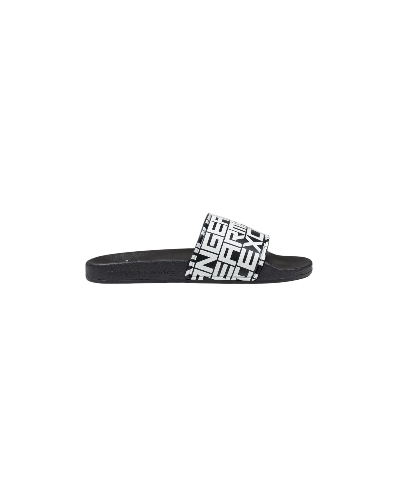 Armani Exchange AX Monogram Slides Sandals Men Black Slippers