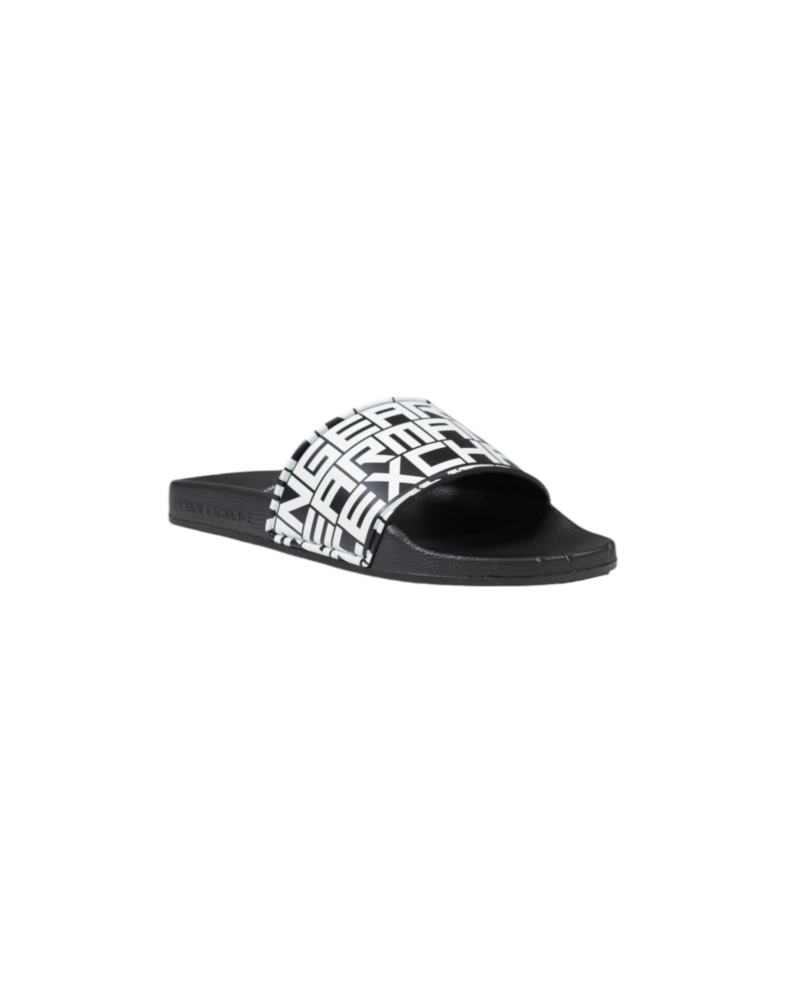 Armani Exchange AX Monogram Slides Sandals Men Black Slippers