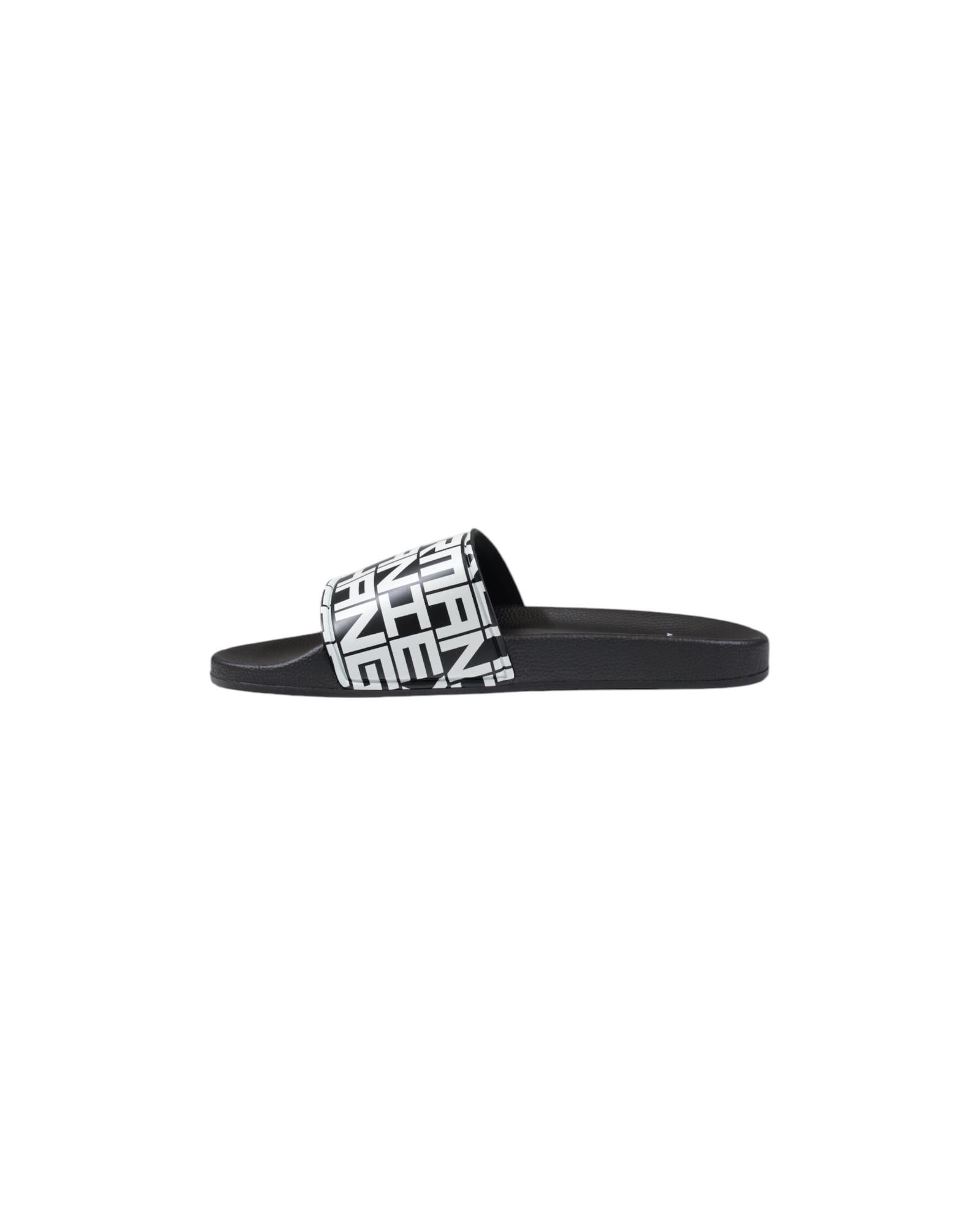 Armani Exchange AX Monogram Slides Sandals Men Black Slippers