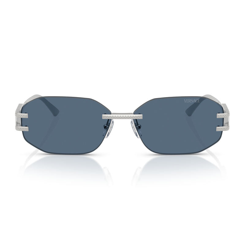 Versace Versace Sunglasses Geometric Rimless, Silver Frame and Dark Blue Lens VE2274100080