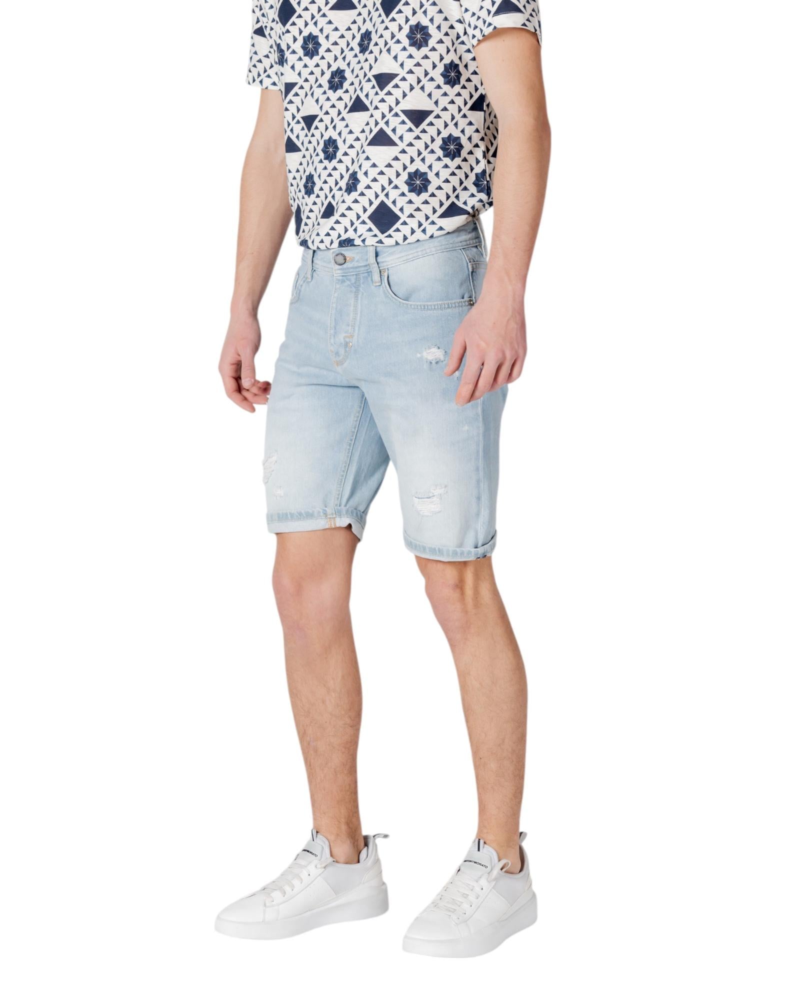 Antony Morato Plain Cotton Shorts with Pockets and Zip Fastening Men Blue