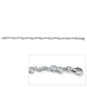 PalmBeach Jewelry Platinum-plated Sterling Silver Round Genuine Diamond Hearts & Wings Ankle Bracelet (1/7 cttw, I Color, I3 Clarity)